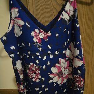 Express Express Blue Floral Lace-Trim Cami